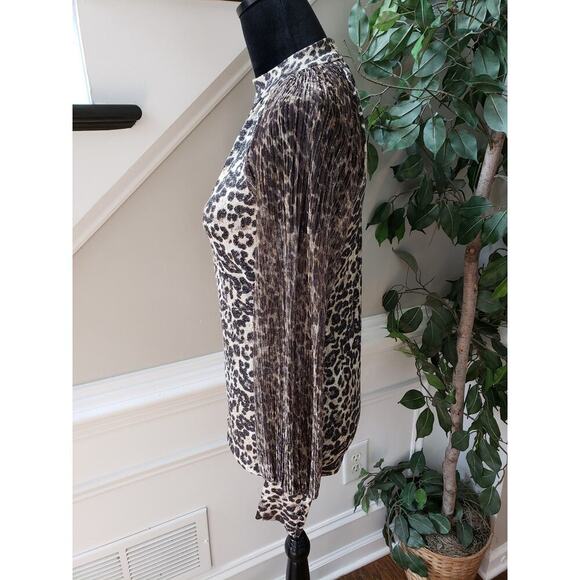 Fever Top Blouse XS Leopard Print Black & Beige Casual Mesh Sleeve Halter Neck - Picture 12 of 12